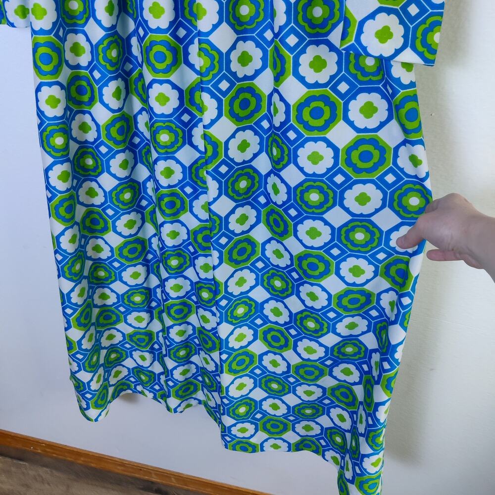 Vintage Handmade Mod Floral Geometric Long Sleeve Maxi Dress 60s 70s Large XL - Picture 5 of 9